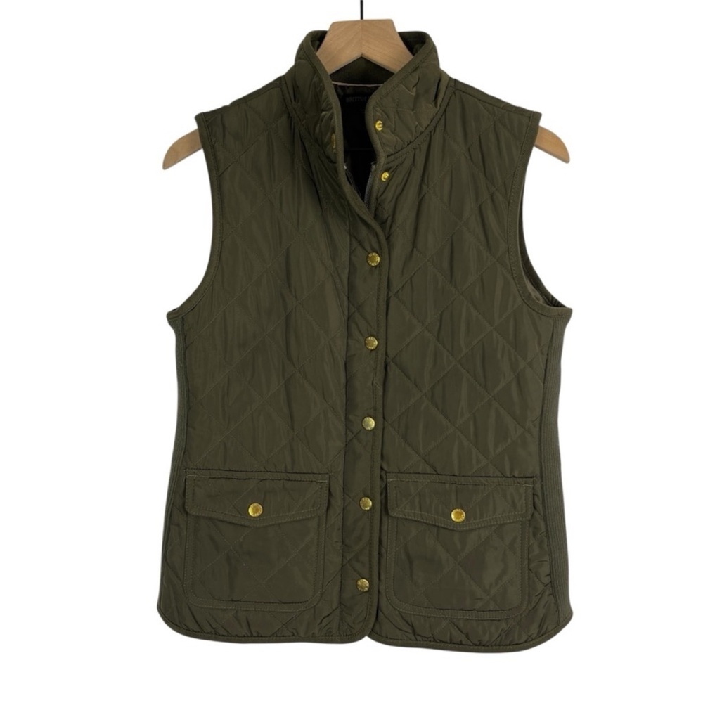 BRITISH KHAKI Womens Quilted Vest Equestrian Old Money Dark Academia green small